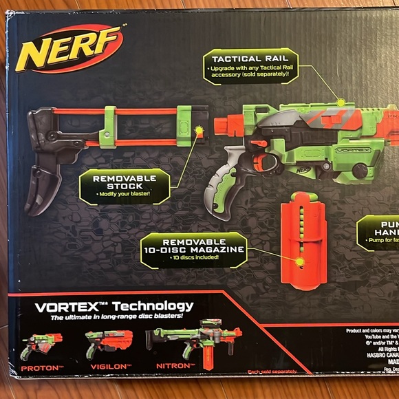 🎄Nerf Vortex Praxis Sonic Green Blaster Gun 10 Disce Pump Action ~ New - Picture 11 of 12